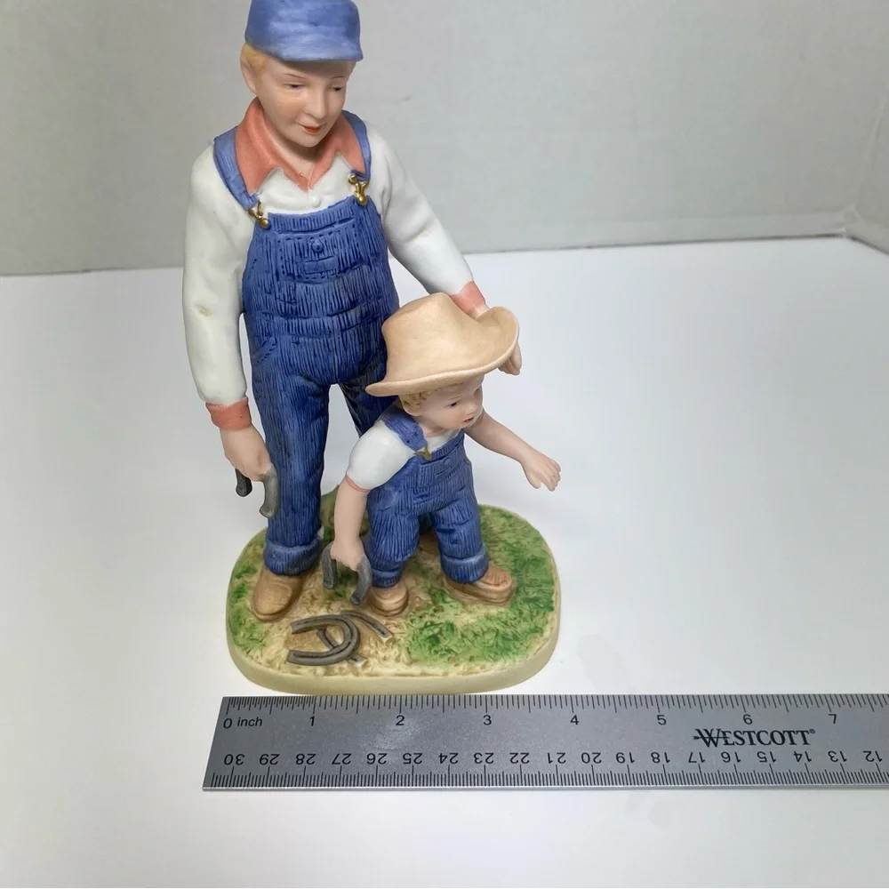 Denim Days Horseshoes Homco Vintage  #8808 Porcelain Dad & Danny Play Horseshoes